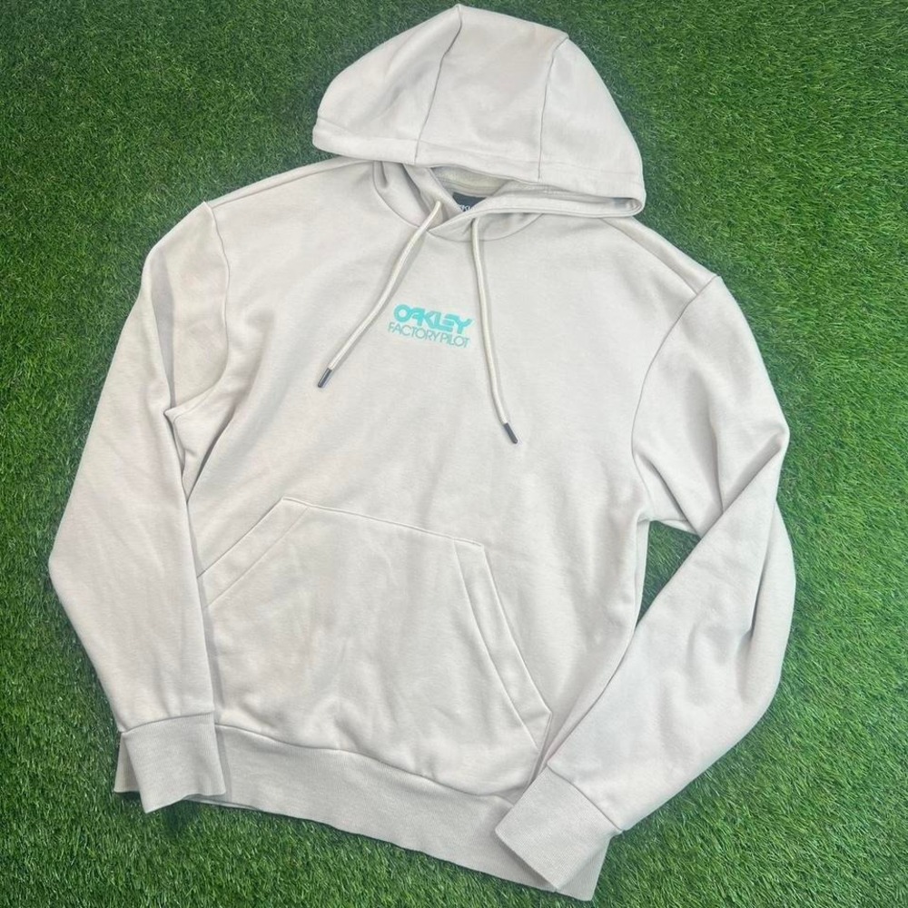 Oakley Factory Pilot Spellout Center Logo Pullover Hoodie Beige Mens S